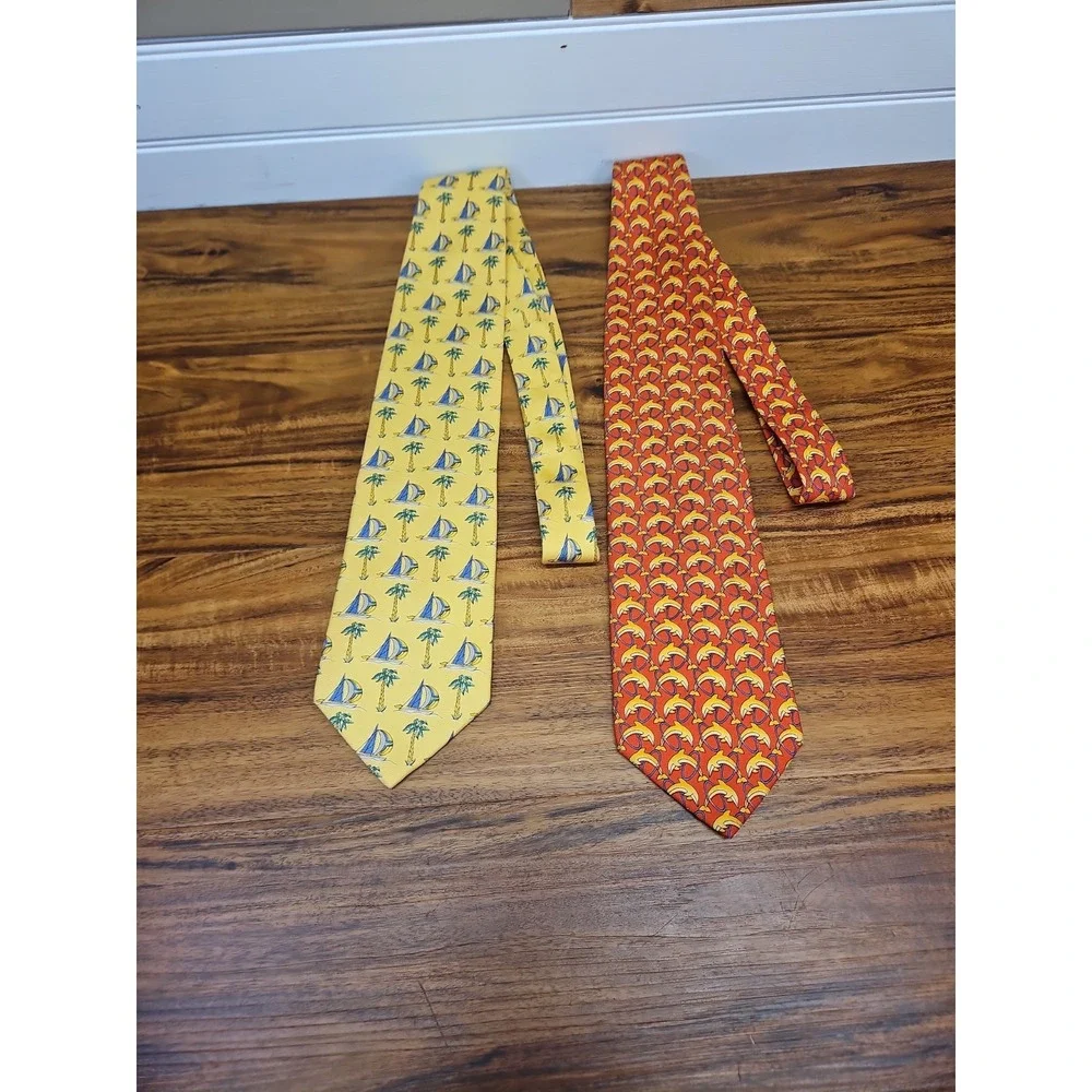 Lot Of 2 Jos. A. Bank Executive Silk Tie Extra Long Necktie Dolphins Sailboats